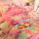 3Pcs Super Shaggy Coral Fleece Warm Cozy Princess Bedding Set Mink Velvet Duvet Cover Set Bed Comforter Cover Blanket Pillowcase 4