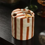 Vintage Stripe Hand Painted Ceramic Mug Creative Dual Compartment Coffee Cup for Office Afternoon Tea Breakfast 5