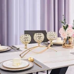 Gold Candle Holders for Table Centerpieces,Tealight Candlestick, Candelabra Stand, 3 Arms for Living Room, Wedding Decor 6