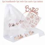1Set Bride To Be Veil Satin Sash Rose Gold Metal Hairband Bridal Shower Wedding Decoration Hen Night Bachelorette Party Supplies 2