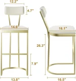 2Pcs Counter Height Bar Stools Set with Back Metal Frame & Upholstered Seat Tall Barstools for Kitchen Island, Home Dining Room 6