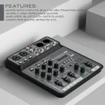 4 Channel Audio Mixer 48V Phantom Power USB Studio Sound Mixers Bluetooth DJ Console Mixing for Karaok 3