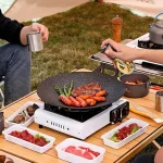 Non-Stick Roasting Korean BBQ Round Pan Cast Iron Double Handled Crepe Pan Round Griddle Grill Pan for BBQ Griddle with Handle 4
