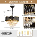 Black and Gold Crystal Chandelier Pendant Light Fixture Flush Mount Ceiling Lighting 3 Tiers Modern Crystal Chandeliers 4