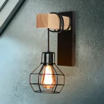China Wall Sconce Modern Retro Bedside Wall Lamp Cage Light Black Color with Wooden Base Bracket Light for Aisle Indoor WL0334 2