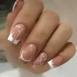 24Pcs Short Square Coffin False Nails Square Fake Nails with Glue French Glitter Wearable Acrylic Nails Set Press on Nail Tips 3