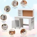 Kids Desk, Study Desk and Chair Set for Boys and Girl, Wooden Kids Writing Table with Bookshelf, Bulletin Board, Cabinet and Dra 4
