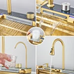 304 Stainless Steel Kitchen Sink with Digital Display Waterfall Faucet, Multifunctional 75*45cm Large Single Slot Whale Sink 4