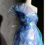 1 Yard Blue Lace Fabric Pleated Mermaid Effect Laser Neon Luster For Women Dress 15CM Wide 6