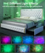 GEGOFORU Queen LED Bed Frame with Galaxy Projector, Bluetooth Speaker, USB Ports, 4 Drawers, No Box Spring Needed, PU Black 4