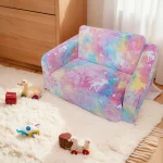 Comfy Toddler Chair Folding Out 2-in-1 Toddler Soft Couch Fold Out Glow in Dark Convertible Plush Foam Chair for Girls and Boys 4