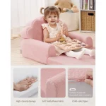 Kids Couch, 2-in-1 Soft Toddler Couch Fold Out, Toddler Chair Comfy, Convertible Sofa to Lounger, Kids Furniture for, Pink Shell 5