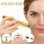 24k Gold Face Lift Bar Roller Vibration Slimming Massager Facial Stick Facial Beauty Skin Care T Shaped Vibrating Tool with Bag 4
