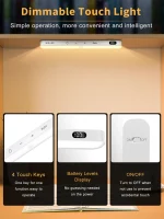 WILLED Warm Light Motion Sensor Cabinet Light Battery Display 60 LED Touch Light Bar Wireless Rechargeable Battery Night Light 6