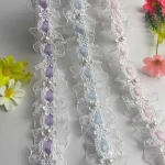 1 Yard Lolita lace Lvory Bead Ruffled Lace Fabric Edging Satin Ribbon DIY Clothing Curtains Furniture Decorations 3.5cm Wide 4