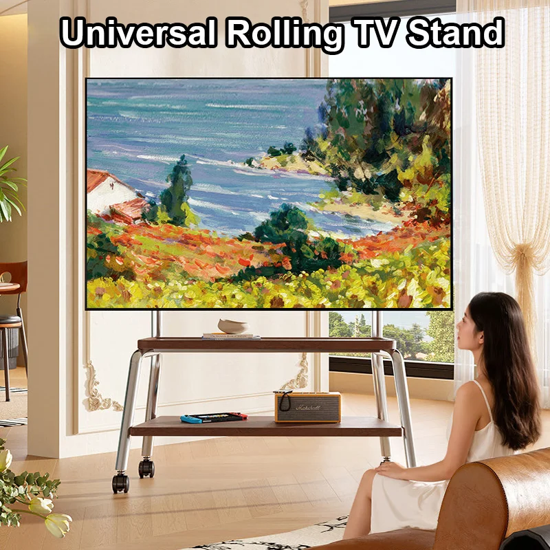 Mobile TV Stand Rolling TV Cart with Wheels for Most 32-90 Inch TV Stand with Double Wooden Shelf Height Adjustable Heavy-Duty Mobile TV Stand Rolling TV Cart with Wheels for Most 32-90 Inch TV Stand with Double Wooden Shelf Height Adjustable Heavy-Duty