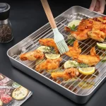 Stainless Steel Baking Tray Set with Grill 304 Stainless Steel Rectangular Cooling Rack Grilling Tools BBQ Safe Small Grill 2