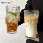 600ML Stripe Glass Coffee Cup With Lid and Without Cover Straw Transparent Drinking Glasses for Juice Iced Coffee Mugs Drinkware 4