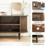 TV Stand Living Room Furniture with Power Outlet for TVs up to 60/70",TV Table with Sliding Doors Storage Adjustable Shelves 5