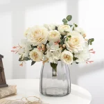 Artificial Flowers Retro Silk Rose Bouquet Hydrangea Peony Vintage Bride Holding Fake Plants Home Wedding Decoration Accessories 5