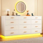 12 Drawer Dresser for Bedroom, 63'' Modern Chest of Drawers with Power Outlets & LED Lights, Wood Dresser for Living Room 2