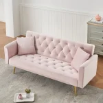 71" Modern Velvet Sofa Bed Futon, Convertible Sleeper Couch with Adjustable Backrest, Tufted Recliner Loveseat with G Customized 3