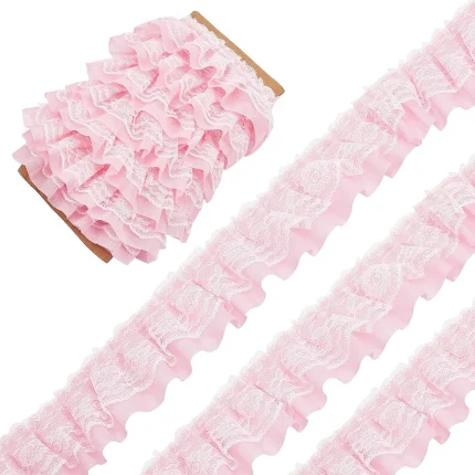 2 Yards Black White Pink Fold Wave Embroidery Lace Fabric Trim DIY Clothing Daily Home Decoration Accessory 5CM Wide