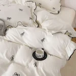 3pcs bow embroidery Bedding set ruffles Duvet Cover Set (1*Duvet Cover + 2*Pillowcase, Without Core)for bedroom guest room 3