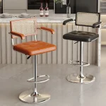 Mid-Century Bar Stool Liftable Rattan Backrest Chair for Kitchen Island Swivel Counter Stool with Footrest Modern Reception Seat 5