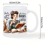 Book Lover Coffee Mug - Vintage Reading Woman Design with "Just a Girl Who Loves Books & Coffee" Quote - Insulated Ceramic 3