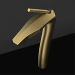 Luxury Brushed Gold Brass Bathroom Faucet Modern Ceramic Cartridge Basin Mixer Tap Hot&Cold Water Deck- Mounted Sink Fixtures 6