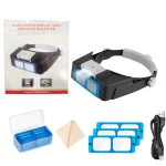 USB Charging Professional Head Wearing Magnifier 1.5x 2x 2.5x 3.5x Eye Loupe 4 Lens Lighted Magnifier For Watch Jeweler Repair 6