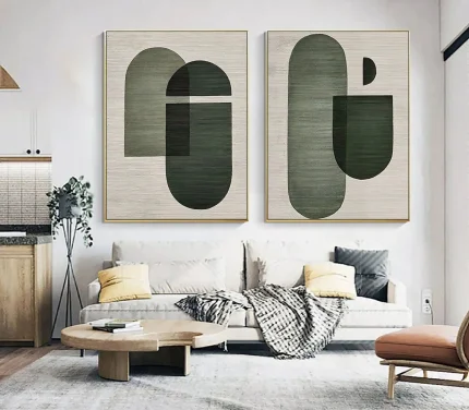 Green Beige 2 Piece Wall Art Textured Abstract Painting Modern Minimalist Canvas Paintings Posters Print Living Room Home Decor