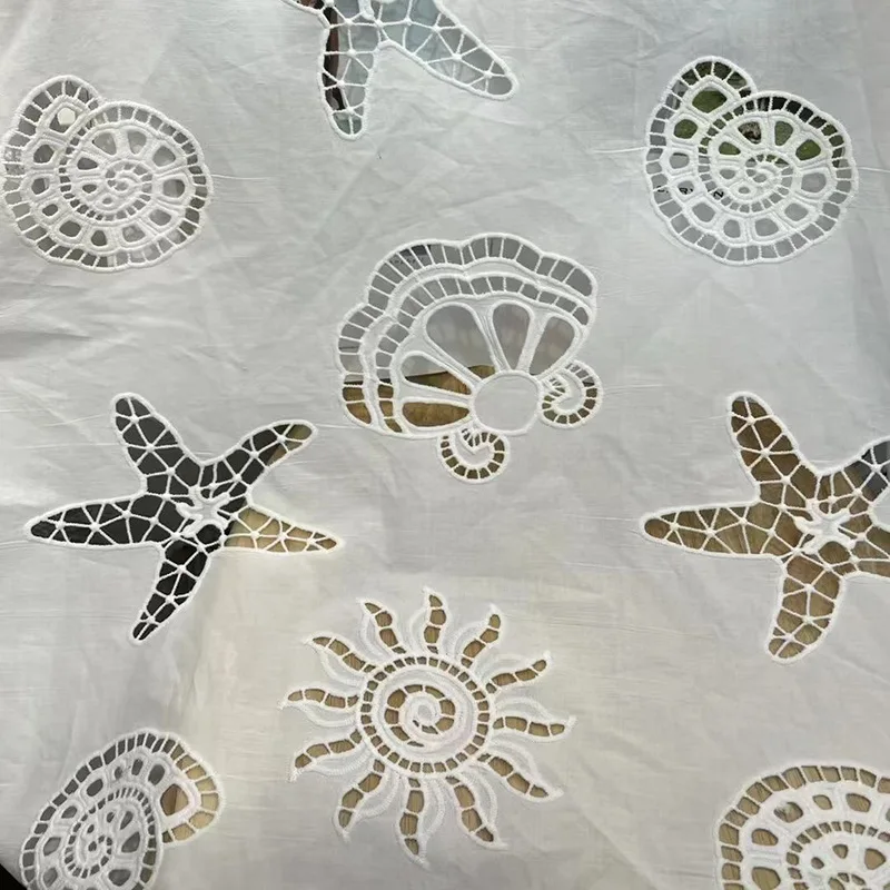 100% Cotton Hollow Out Lace Embroidered Fabric with Shell Pattern for Sewing Dress Clothes DIY Handmade Crafting Cloth 100% Cotton Hollow Out Lace Embroidered Fabric with Shell Pattern for Sewing Dress Clothes DIY Handmade Crafting Cloth