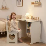 US Kids Desk and Chair Set Multifunctional White and Grey Toddler Student Writing Table Set for Home School