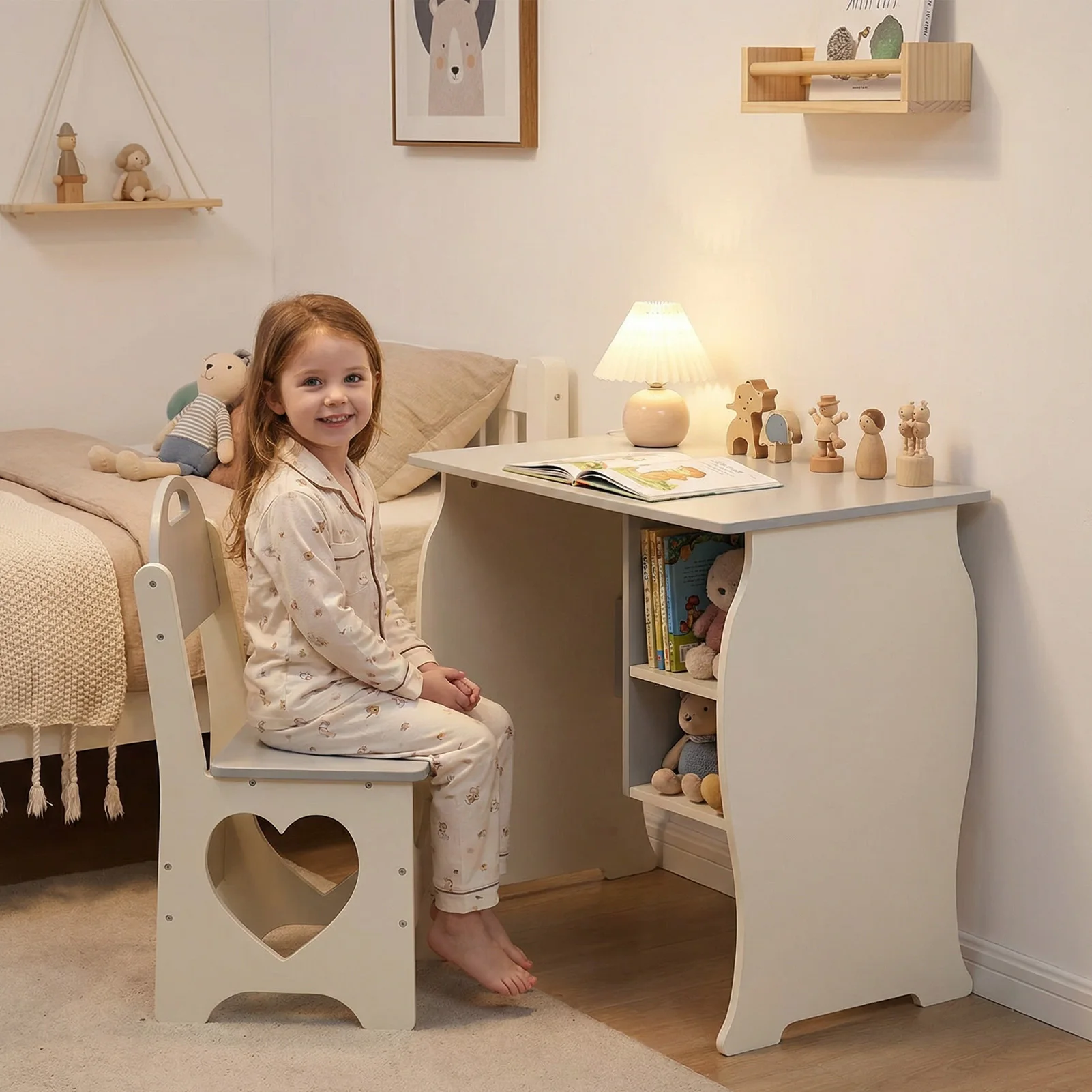 US Kids Desk and Chair Set Multifunctional White and Grey Toddler Student Writing Table Set for Home School US Kids Desk and Chair Set Multifunctional White and Grey Toddler Student Writing Table Set for Home School