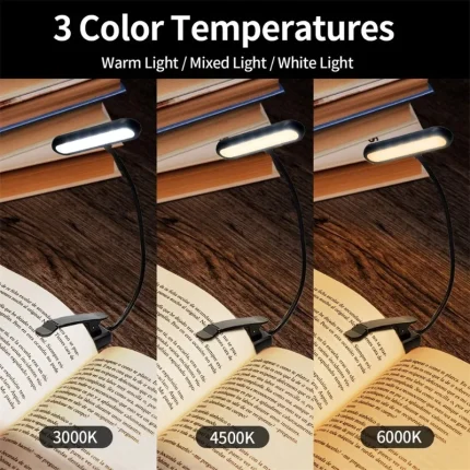 LED Book Light Reading Light Eye Caring Clip-on USB Rechargeable Dimmable Light Lamp Adjustable Flexible Night Reading Lamp