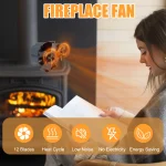 Wood Stove Fan Heat Powered Dual Silent Motors 6 Blades Non-Electric Heat Activated Fireplace Fan with Bracket and Magnetic Ther 6