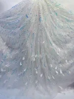 High quality Shiny Embroidery Sequins Feather African Lace Fabric for Dress Wedding Party Sewing Wide 125cm Sold By The Yard 4