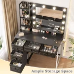 Vanity Desk with LED Lighted Mirror & Charging Staion 5 Fabric Drawers Makeup Vanity Table for Bedroom Dorm 4