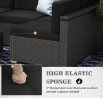 8 Pieces Patio Furniture Set with 44" Propane Gas Fire Pit Table, Outdoor Sectional Wicker Conversation Sofa Sets with Coffee Ta 5