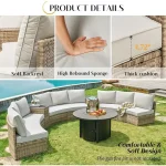 11-Piece Outdoor Wicker Sectional Sofa Set with Storage Wedge Table, Weather-Resistant for Patio, Garden, or Deck, Beige 3