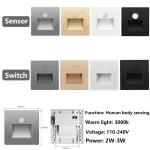 PIR Motion Detector Light Sensor led lights AC 110V-240V Recessed staircase bedroom wall lamp led night light 2