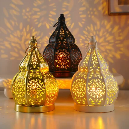 1PC, European-style ironwork hollowed-out gourd-shaped decorative candlestick, Moroccan decorative style candlestick