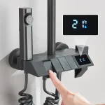 Rozin Black Smart Digital Display Shower Faucet Set Piano Style Rainlfall Bathroom System Grey Digital Mixer Tap Bidet Shower 4