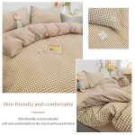 100% Cotton Duvet Cover Set,Bedding Set With Plaid Stripe,Skin Friendly Breathable,1 Duvet Cover,2 Pillowcase,Japan Simple Style 3