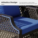 3 Piece Outdoor Swivel Chair Set, Wicker Patio Bistro Set with Thickened 25D Cushions and Glass Coffee Table, Patio Furniture C 3
