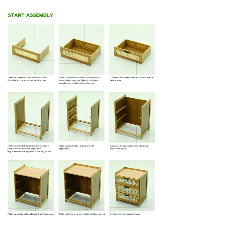 3- Drawer Bamboo Wood Bedside Table Nightstand Storage Cabinet Bedroom Bedside End Table Furniture