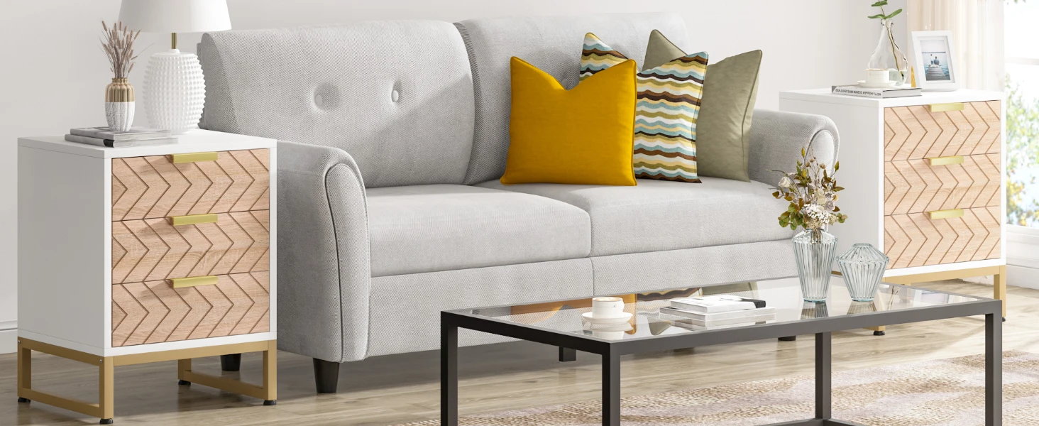 3 Drawers Nightstand, Modern Bedside Table with Unique Chevron Design, White End Side Table Night Stands for Bedroom 3 Drawers Nightstand, Modern Bedside Table with Unique Chevron Design, White End Side Table Night Stands for Bedroom