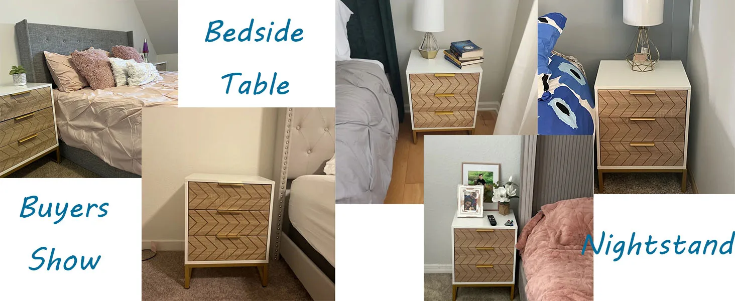 3 Drawers Nightstand, Modern Bedside Table with Unique Chevron Design, White End Side Table Night Stands for Bedroom 3 Drawers Nightstand, Modern Bedside Table with Unique Chevron Design, White End Side Table Night Stands for Bedroom